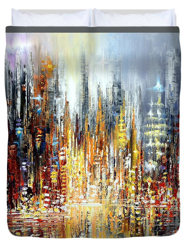 City Duvet Cover featuring the painting Rejoice by Tatiana Iliina