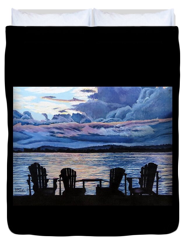 Lawn Chairs Duvet Cover featuring the painting Relax by Marilyn McNish