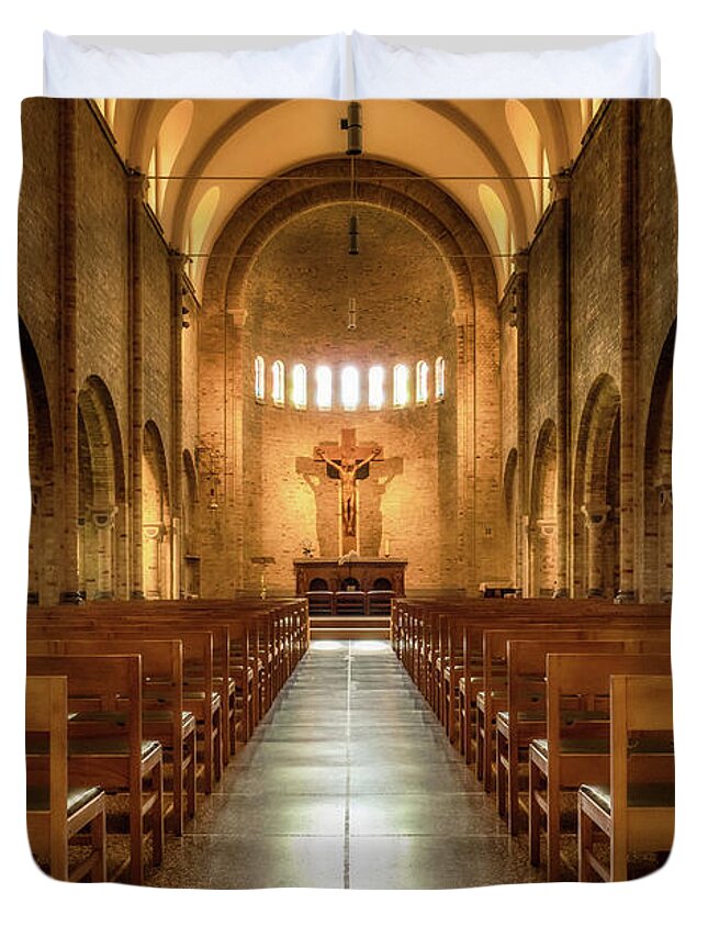 Church Duvet Cover featuring the photograph Religious Path by Wim Lanclus