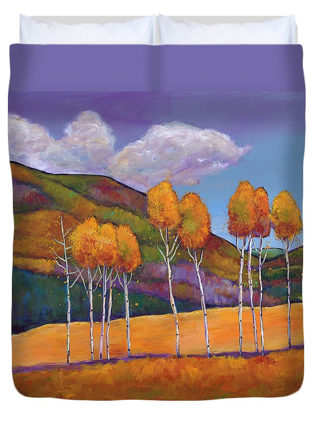 Autumn Aspen Duvet Cover featuring the painting Reminiscing by Johnathan Harris