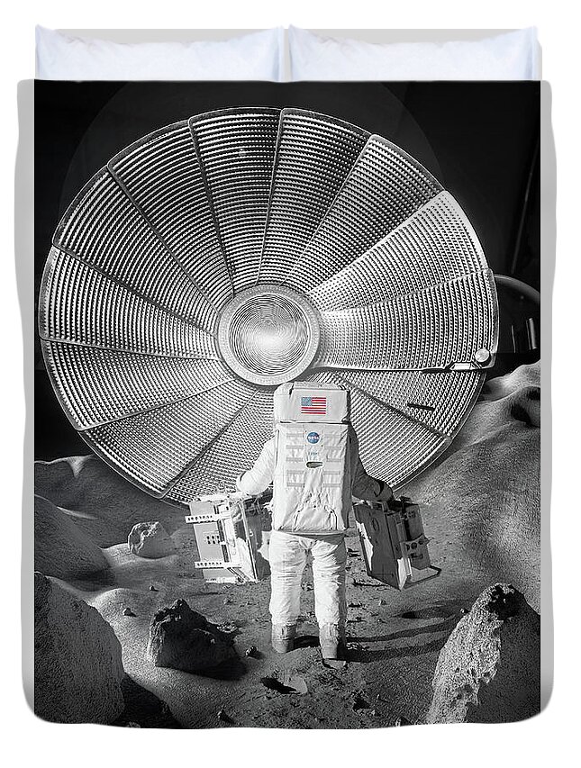 The Moon Duvet Cover featuring the photograph Repairing The Dish by John Anderson