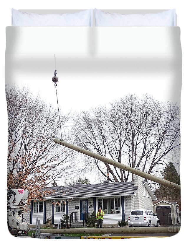 Power Poles Duvet Cover featuring the photograph Replacement Of Old Telephone Poles by Scimat