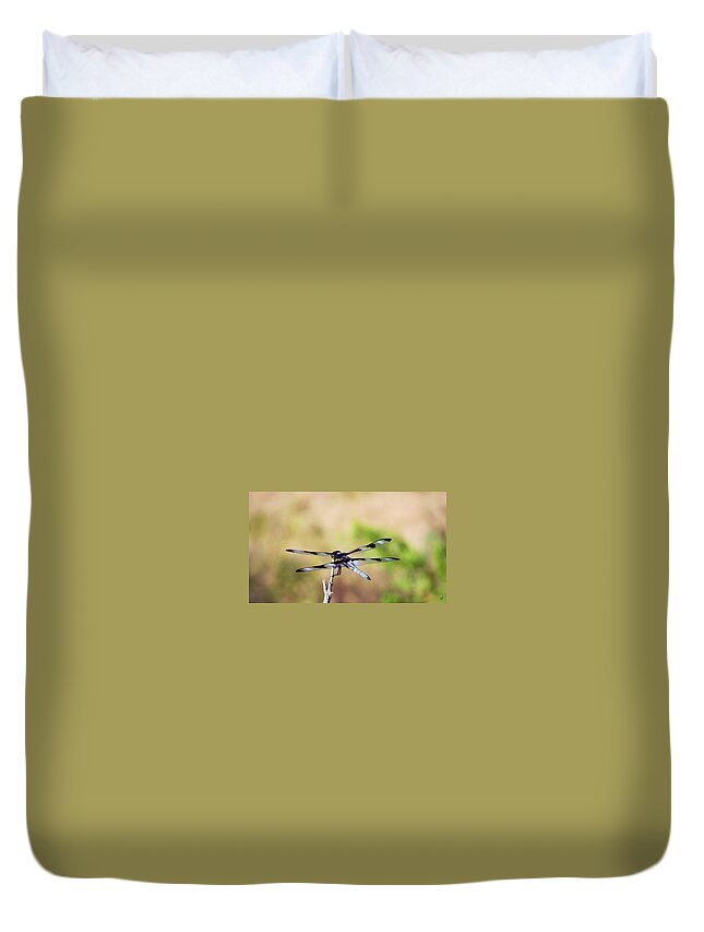 Dragonfly Duvet Cover featuring the photograph Rest Area, Dragonfly on a Branch by Shelli Fitzpatrick