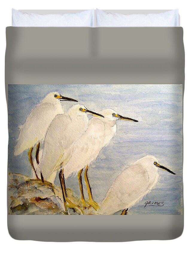 Egrets Duvet Cover featuring the painting Resting Egrets by Carol Grimes