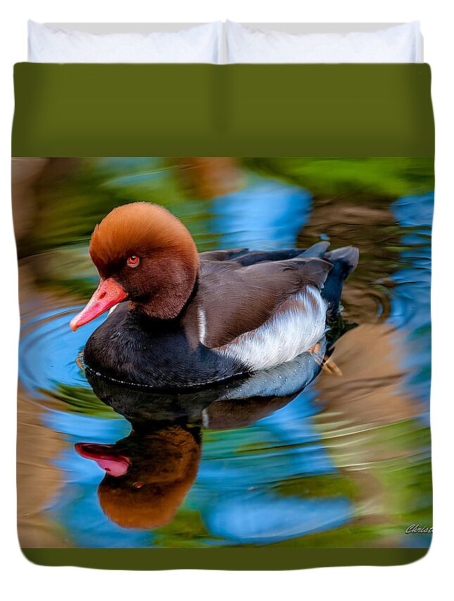 Bird Duvet Cover featuring the photograph Resting In Pool Of Colors by Christopher Holmes