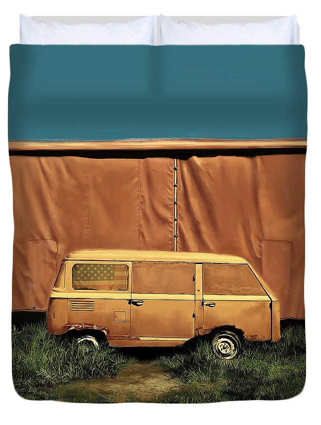 Van Duvet Cover featuring the painting Resting van by Bekim M
