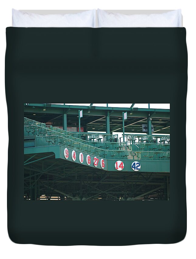 Red Sox Duvet Cover featuring the photograph Retired Numbers by Paul Mangold