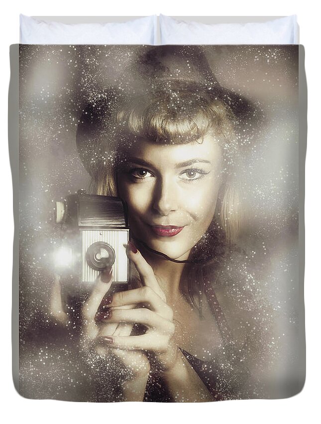 Hollywood Duvet Cover featuring the digital art Retro Hollywood fashion photographer by Jorgo Photography