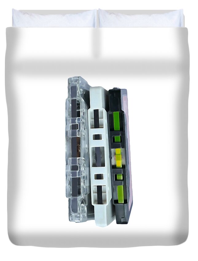 Music Duvet Cover featuring the painting Retro Music Cassette Tapes tee by Edward Fielding