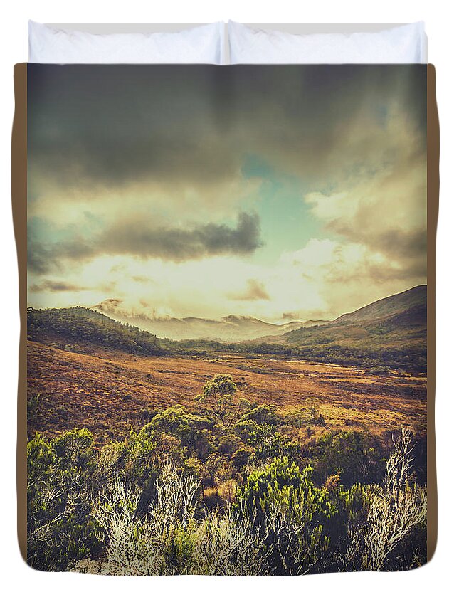 Field Duvet Cover featuring the photograph Retro scenic wilderness by Jorgo Photography