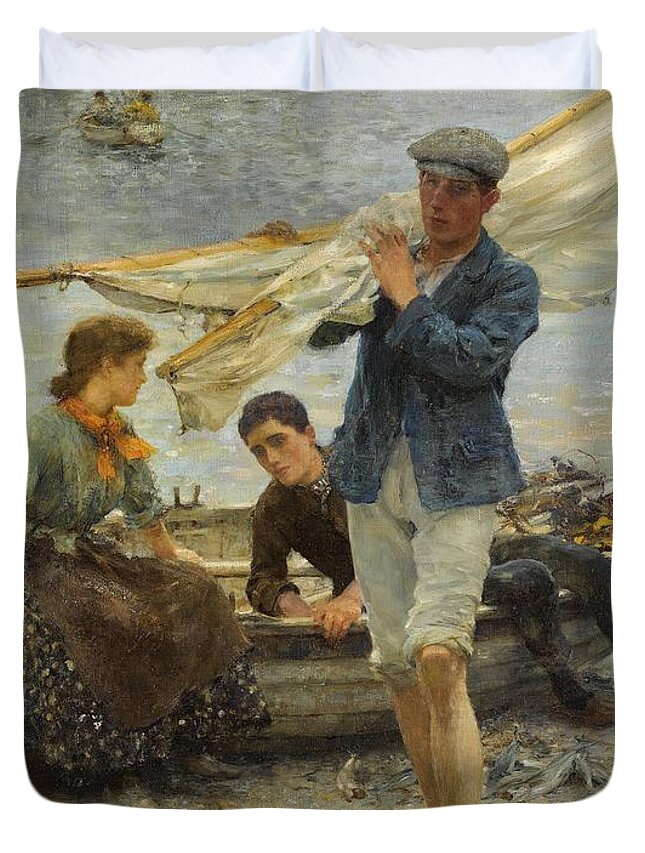 Return From Fishing Duvet Cover featuring the painting Return from Fishing by Henry Scott Tuke