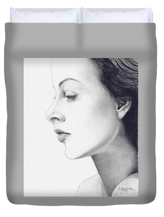 Hedy Lamarr Duvet Cover featuring the drawing Reverie by Hunter Jay