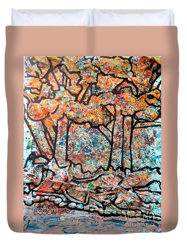 Trees Duvet Cover featuring the mixed media Rhythm Of The Forest by Genevieve Esson