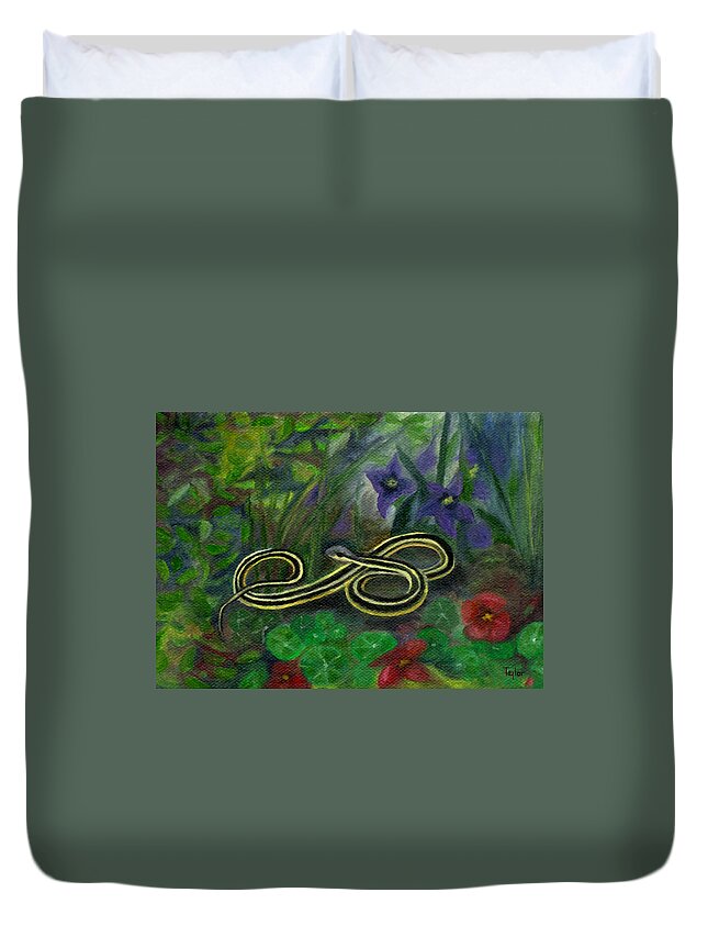 Flowers Duvet Cover featuring the painting Ribbon Snake by FT McKinstry