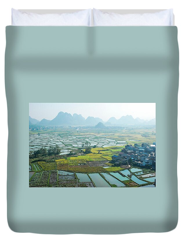 Rice Fields Duvet Cover featuring the photograph Rice fields sceneryc by Carl Ning