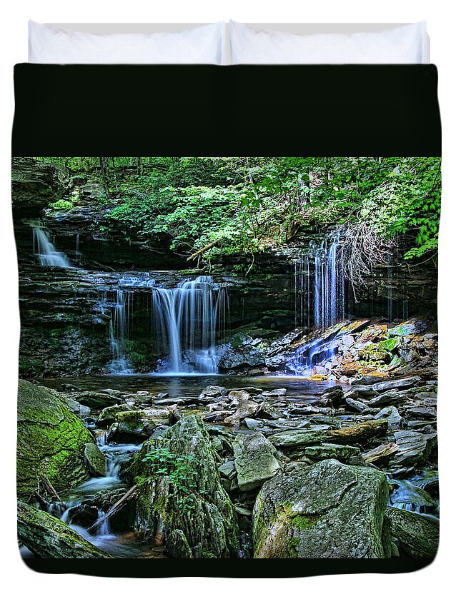 Waterfall Duvet Cover featuring the photograph Ricketts Glen S P - B. Reynolds Falls # 2 by Allen Beatty