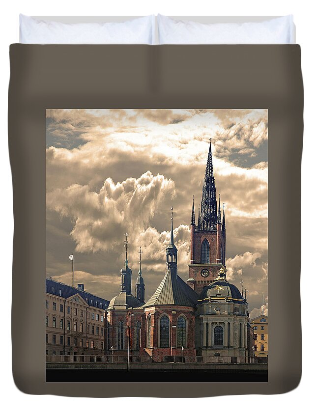 Sweeden Duvet Cover featuring the photograph Riddarholm Church - Stockholm by Jeff Burgess