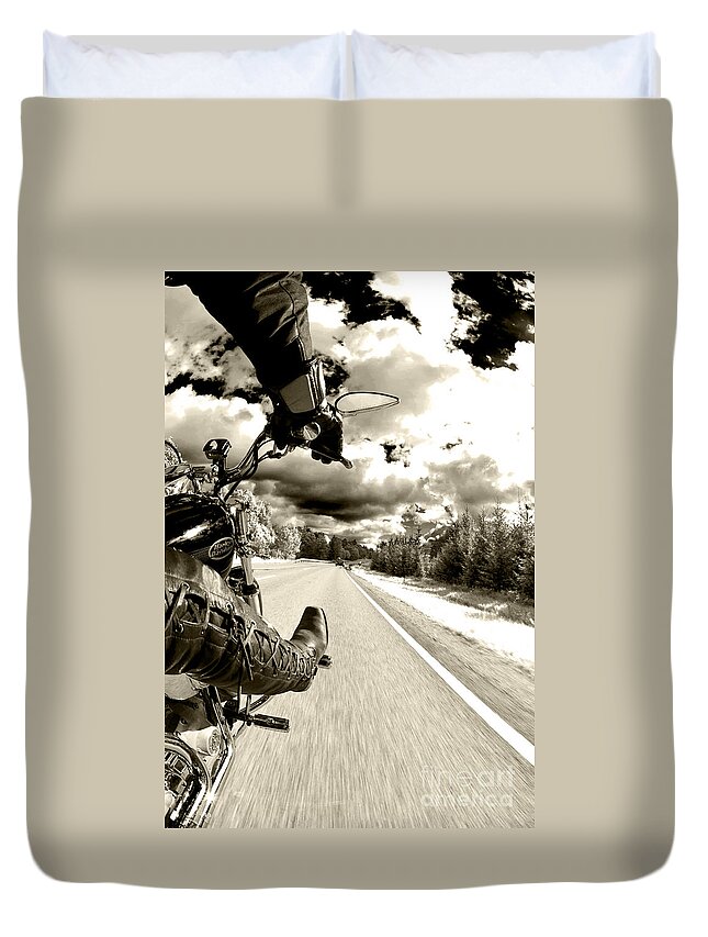 Harley Duvet Cover featuring the photograph Ride to Live by Micah May