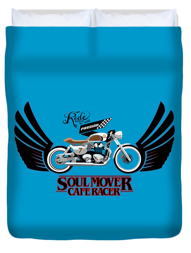 Typography Duvet Cover featuring the painting Ride with Passion cafe racer by Sassan Filsoof