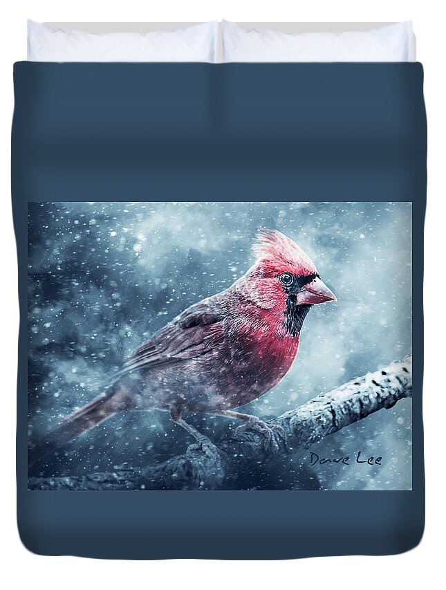 Cardinal Duvet Cover featuring the mixed media Riding Out The Storm by Dave Lee