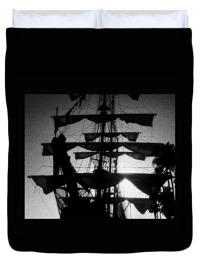 Sailing Ship Duvet Cover featuring the painting Rigging and Sail by David Lee Thompson