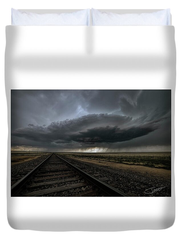 Storm Duvet Cover featuring the photograph Right on track by Jeff Niederstadt