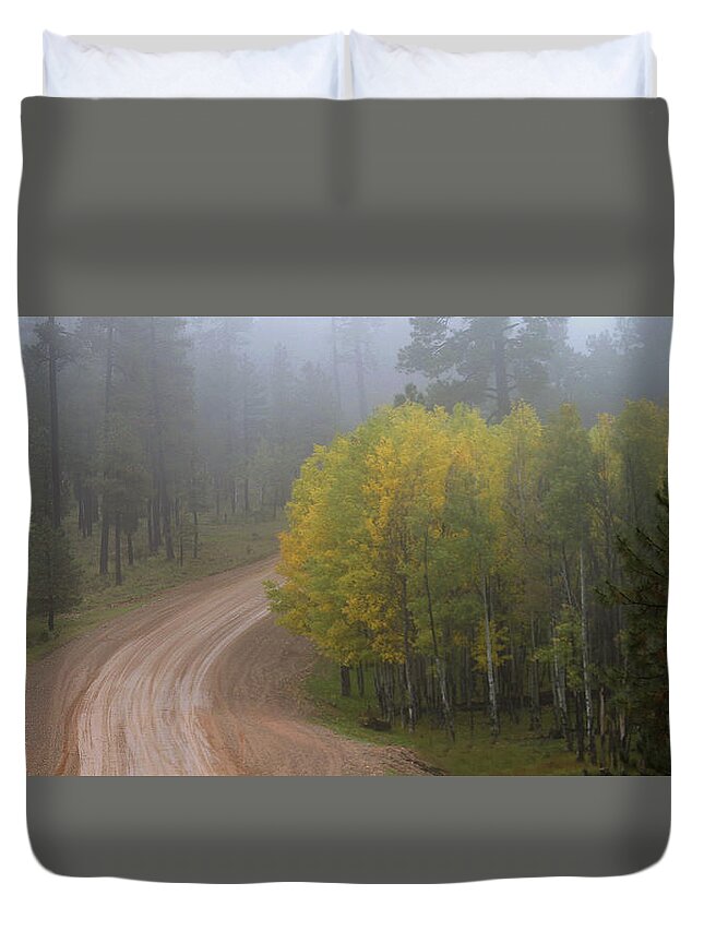 Autumn Duvet Cover featuring the photograph Rim Road by Matalyn Gardner