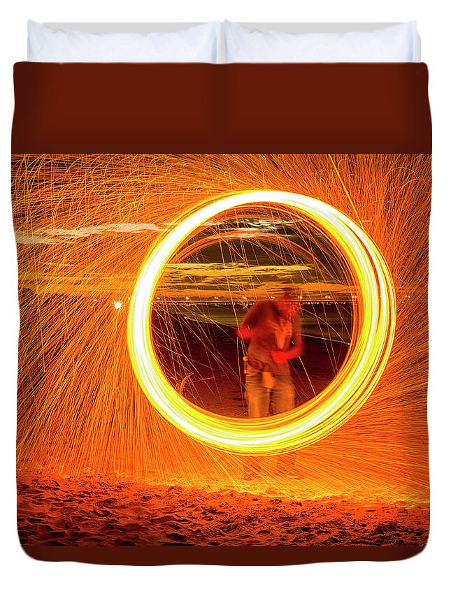 Steel Duvet Cover featuring the photograph Ring of Fire by Travis Rogers