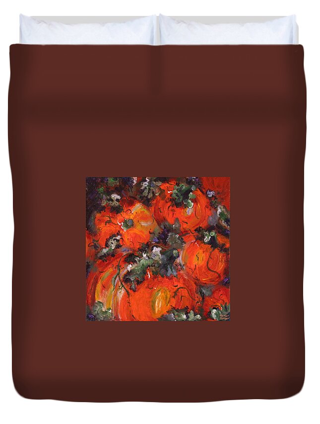 Pumpkins Duvet Cover featuring the painting Ripe For Picking by Marilyn Quigley