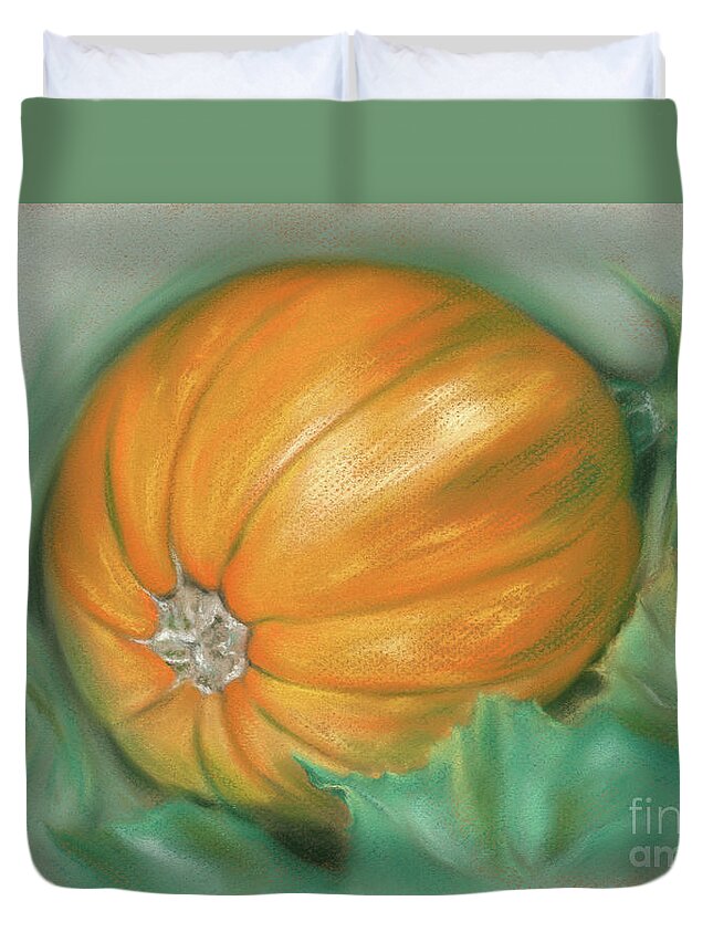 Botanical Duvet Cover featuring the painting Ripening Pumpkin on the Vine by MM Anderson