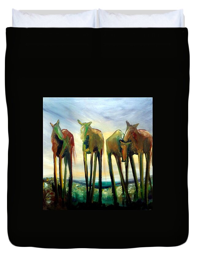 Horse Duvet Cover featuring the painting Rise by Katy Hawk