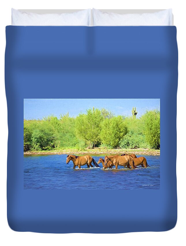 Wild Horses Duvet Cover featuring the photograph River Crossing by Barbara Zahno