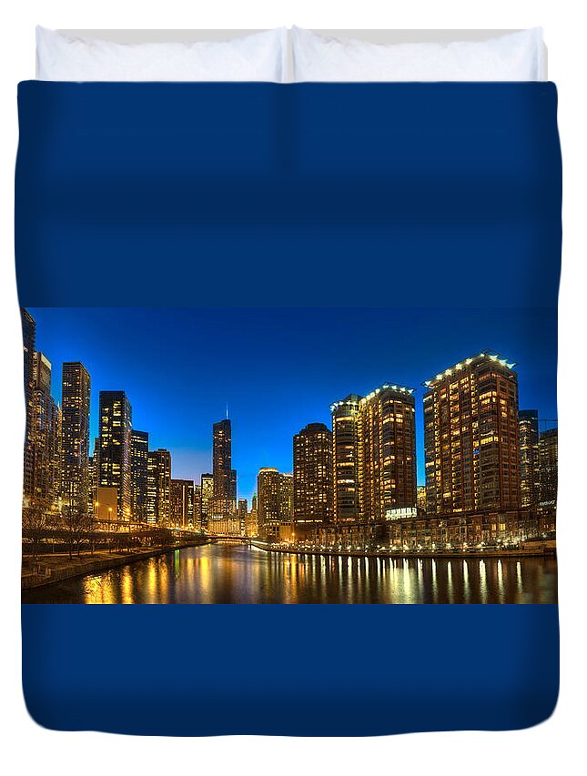 Rivereast Duvet Cover featuring the photograph River East Chicago by Steve Gadomski