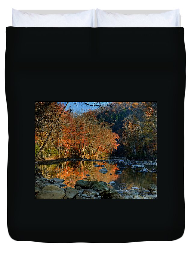 Ponca Duvet Cover featuring the photograph River Reflection Buffalo National River at Ponca by Michael Dougherty