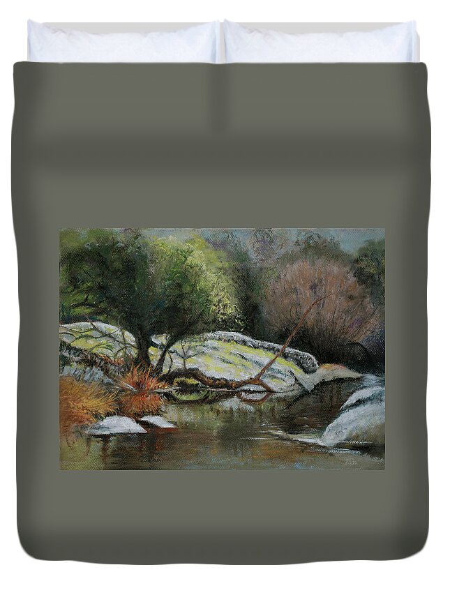 River Duvet Cover featuring the pastel River Reflections by Sandra Lee Scott