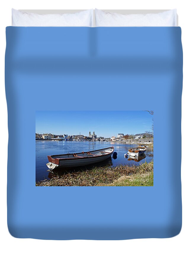 River Duvet Cover featuring the photograph River Shannon at Athlone by David Birchall