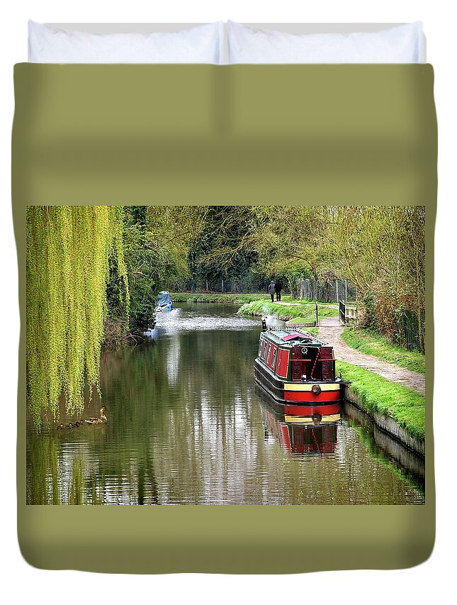 River Boat Duvet Cover featuring the photograph River Stort In April by Gill Billington