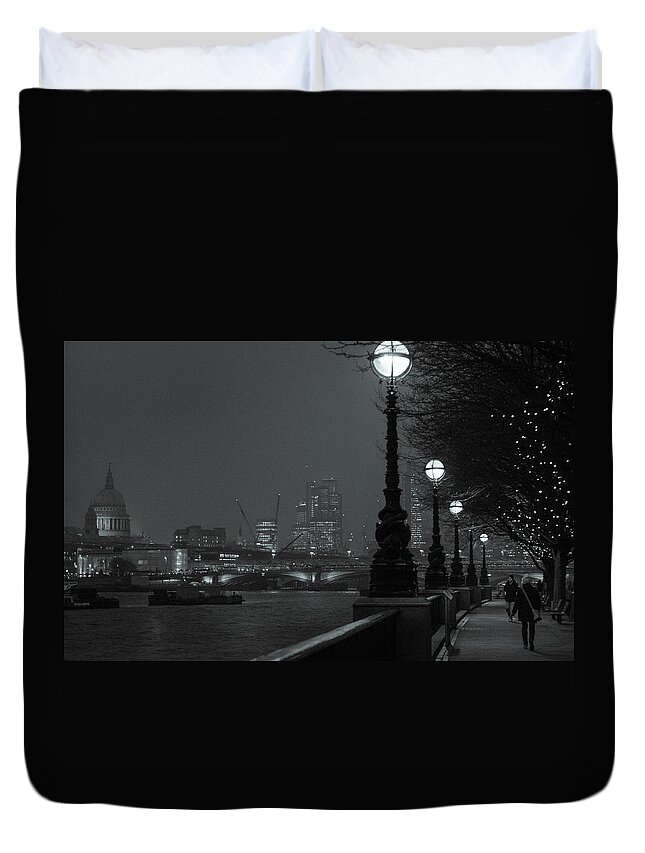 River Duvet Cover featuring the photograph River Thames Embankment, London 2 by Perry Rodriguez