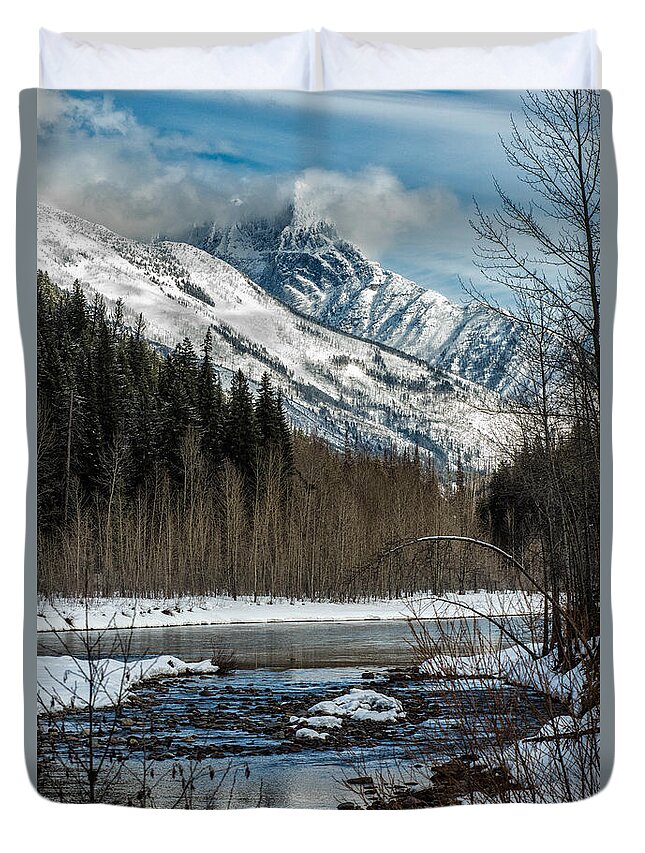 Mountains Duvet Cover featuring the photograph River to Peaks Glacier National park by Greg Wyatt