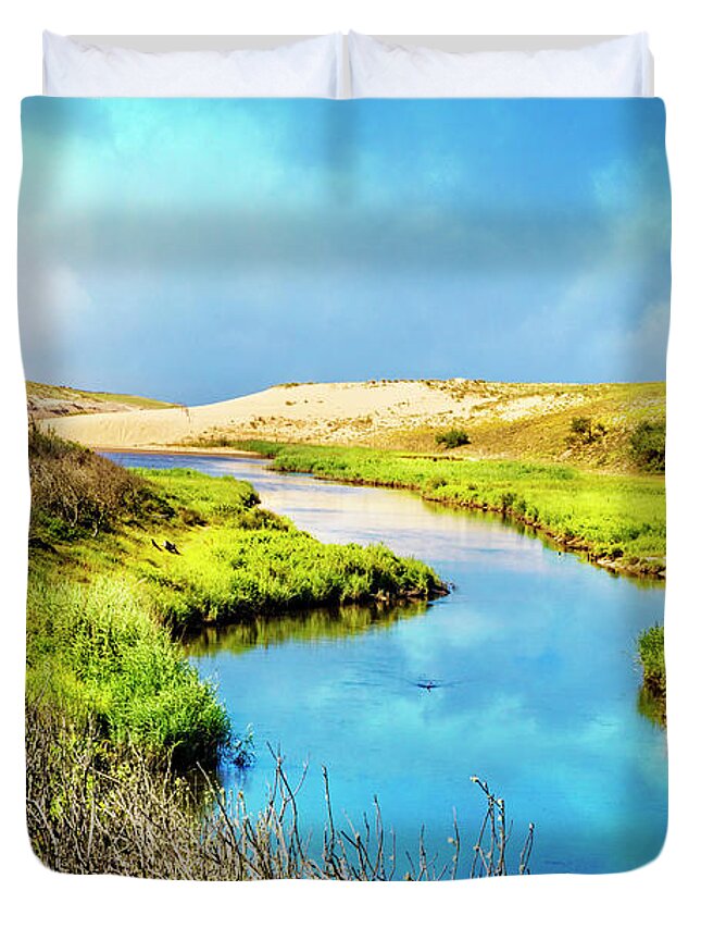 Clouds Duvet Cover featuring the photograph River to the Sea by Debra and Dave Vanderlaan
