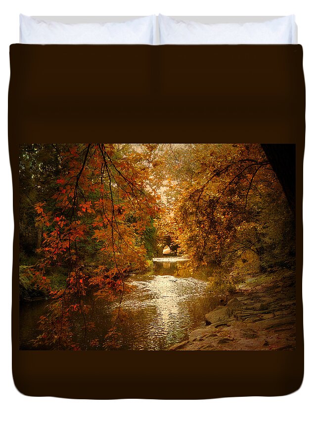 Autumn Duvet Cover featuring the photograph Riverbank Light by Jessica Jenney