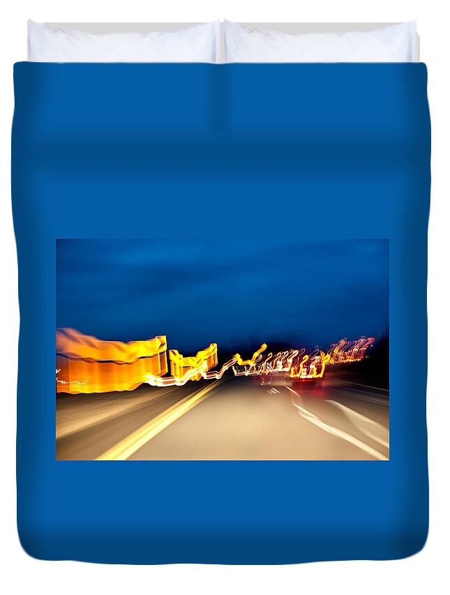 Freeway Duvet Cover featuring the photograph Road at Night 2 by Steven Dunn