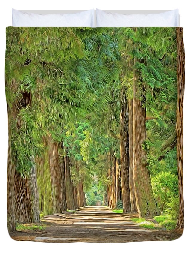 Road Duvet Cover featuring the painting Road Less Traveled by Harry Warrick