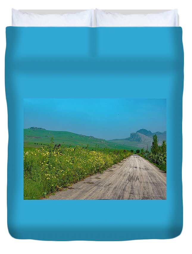 Landscape Duvet Cover featuring the photograph Road to Corleone by Edward Shmunes
