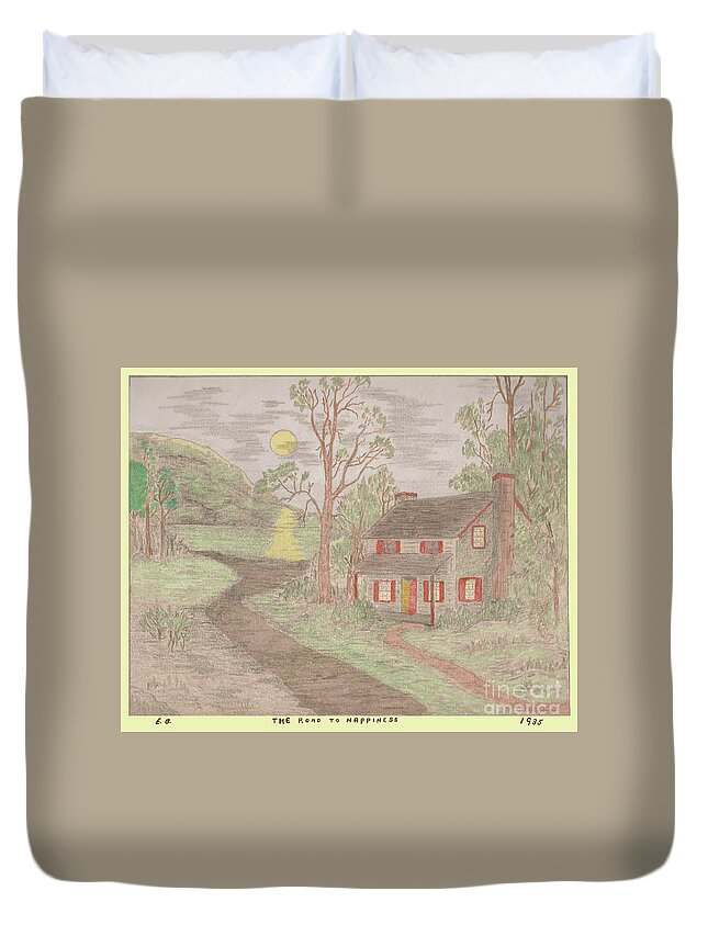 Elna Brodie Duvet Cover featuring the drawing Road to Happiness by Donna L Munro