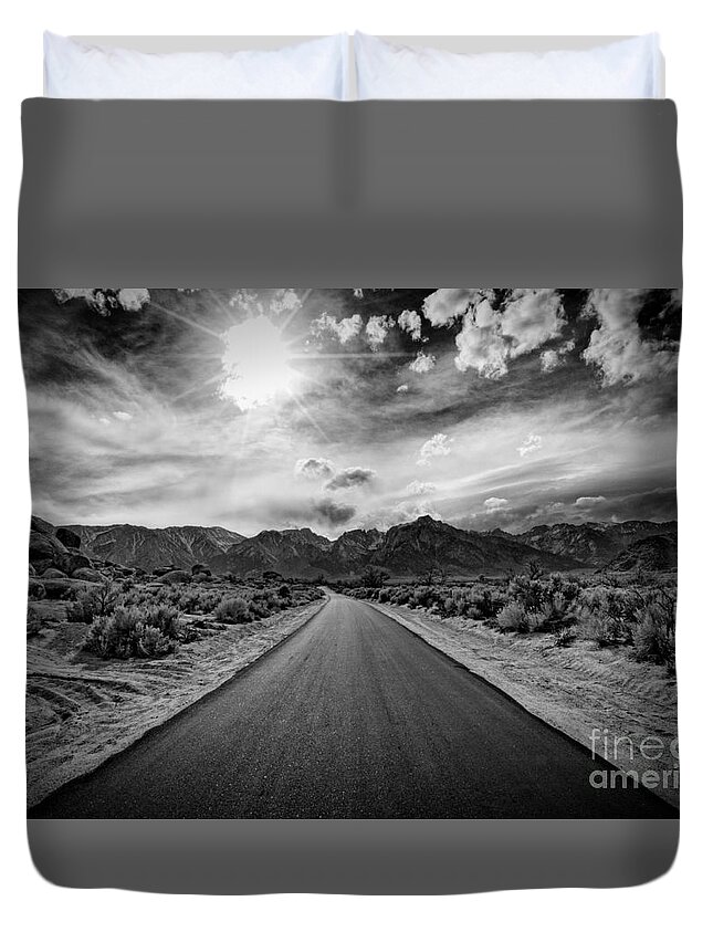 Alabama Hills Duvet Cover featuring the photograph Road to Oblivion by Jennifer Magallon
