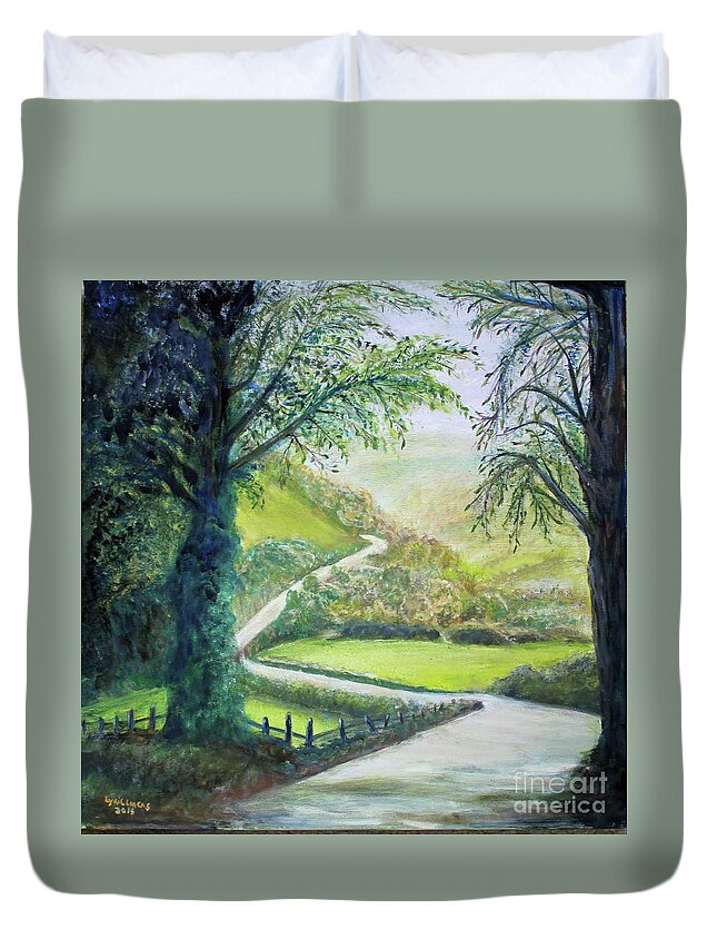 Landscape Duvet Cover featuring the painting Road To Tranquility by Lyric Lucas