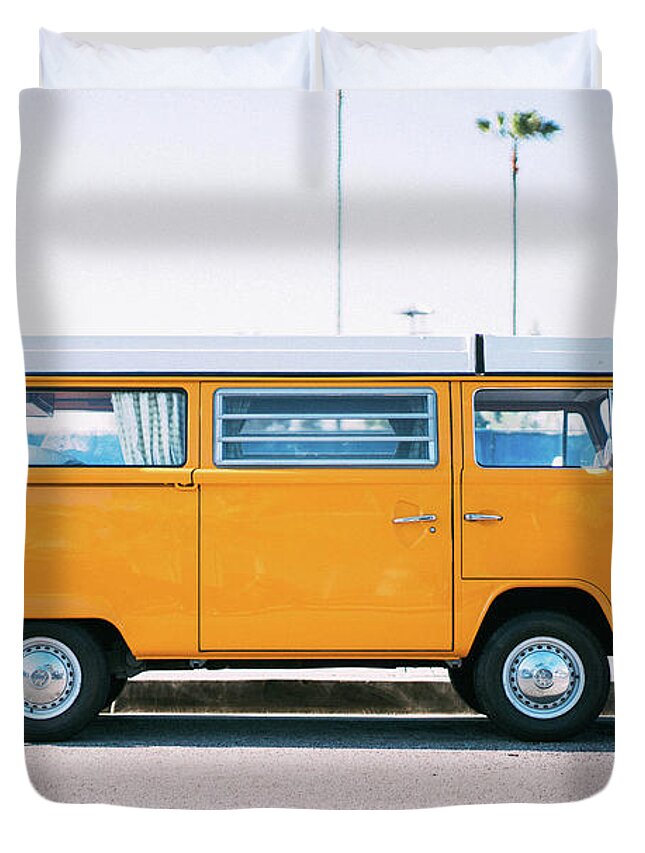 Yellow Duvet Cover featuring the photograph Road Trip by Happy Home Artistry