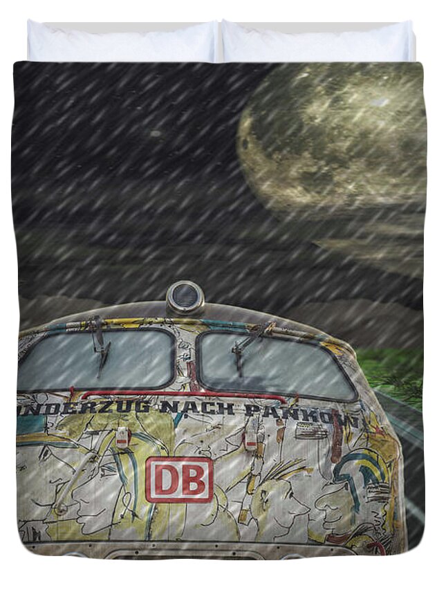 Bus Duvet Cover featuring the digital art Road Trip In The Rain by Digital Art Cafe