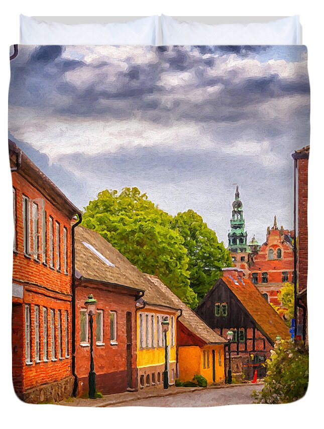 Digital Duvet Cover featuring the painting Roads of lund Digital Painting by Antony McAulay